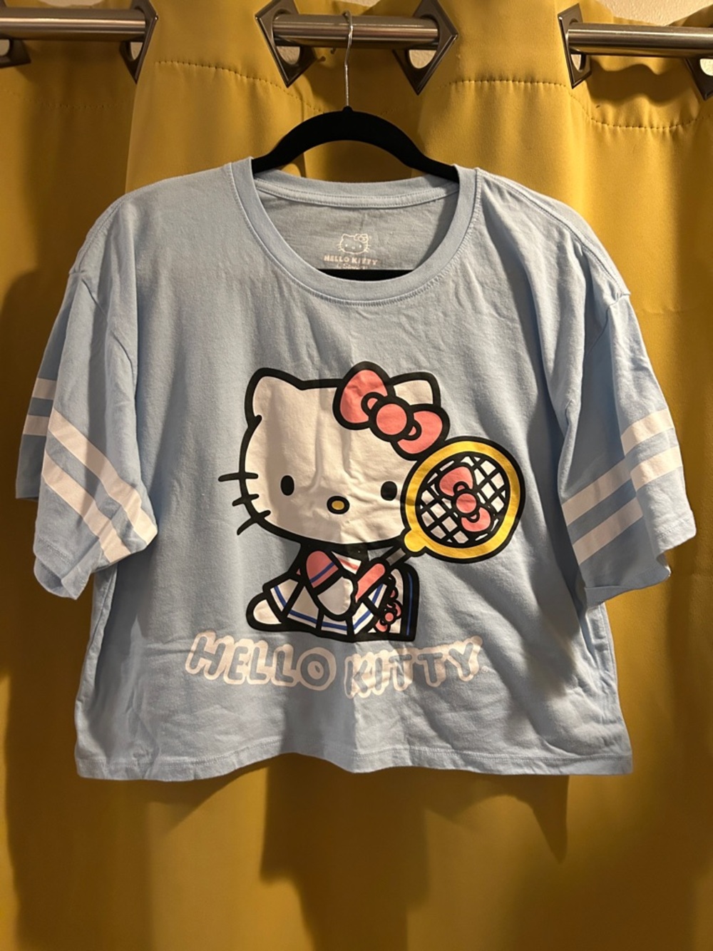 Hello Kitty Light Blue Tee with Pink Bow and Yellow Tennis Racket